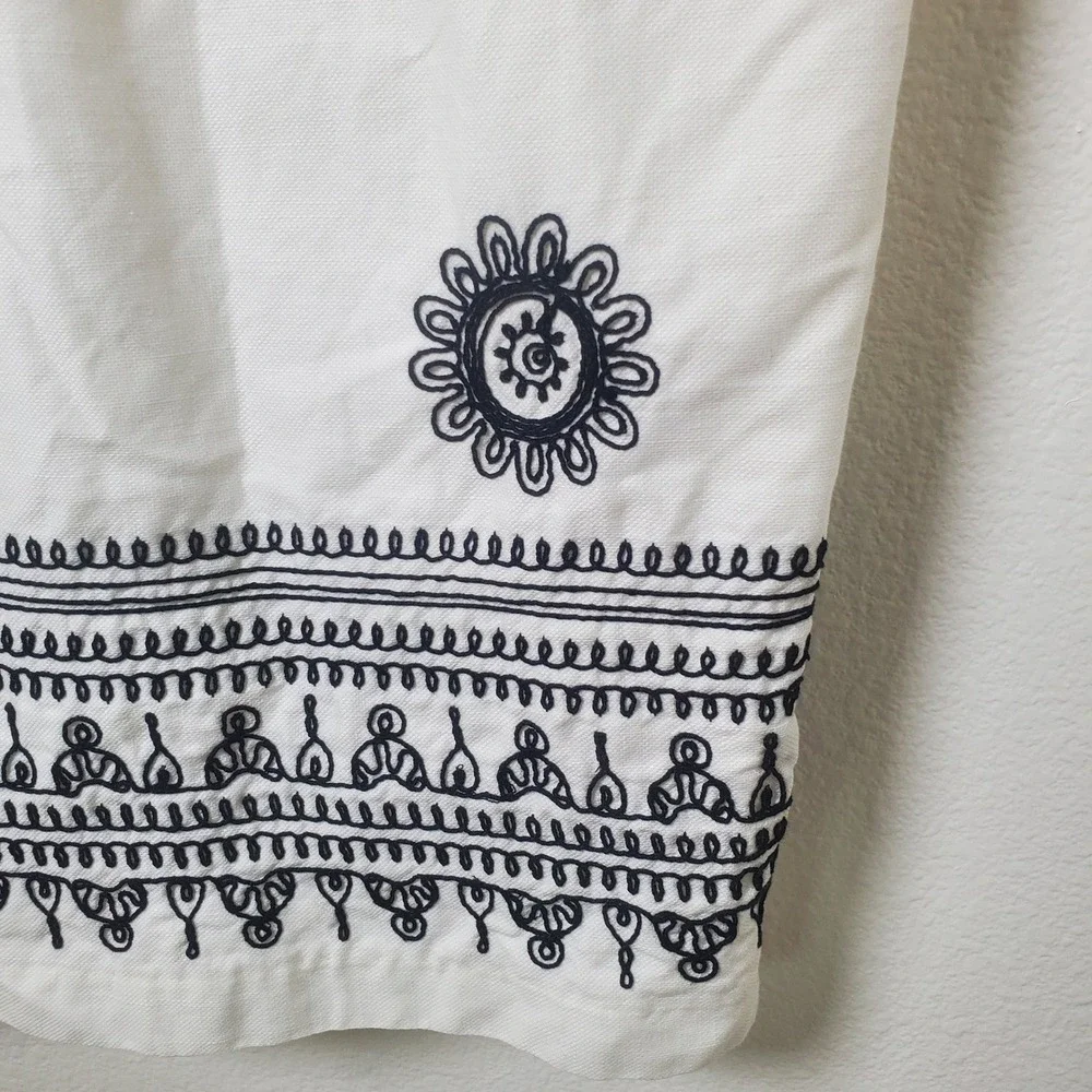 Talbots Cream White Cotton Embroidered Sheath Dress Size 8 Black Border‎
